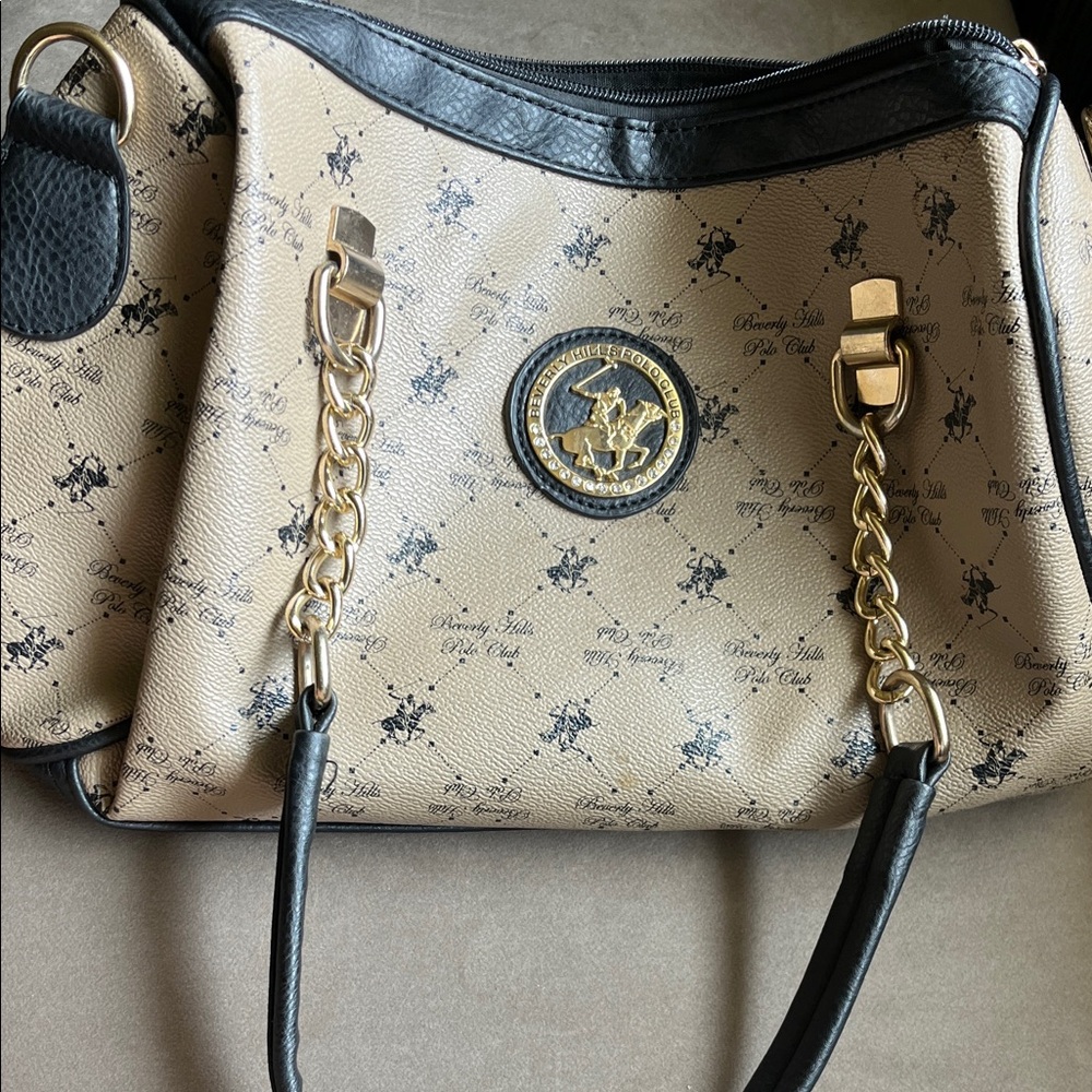 Beverly Hills Polo Club Cream Black Shoulder Bag